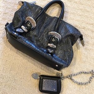 New CHARM & LUCK black leather handbag wallet